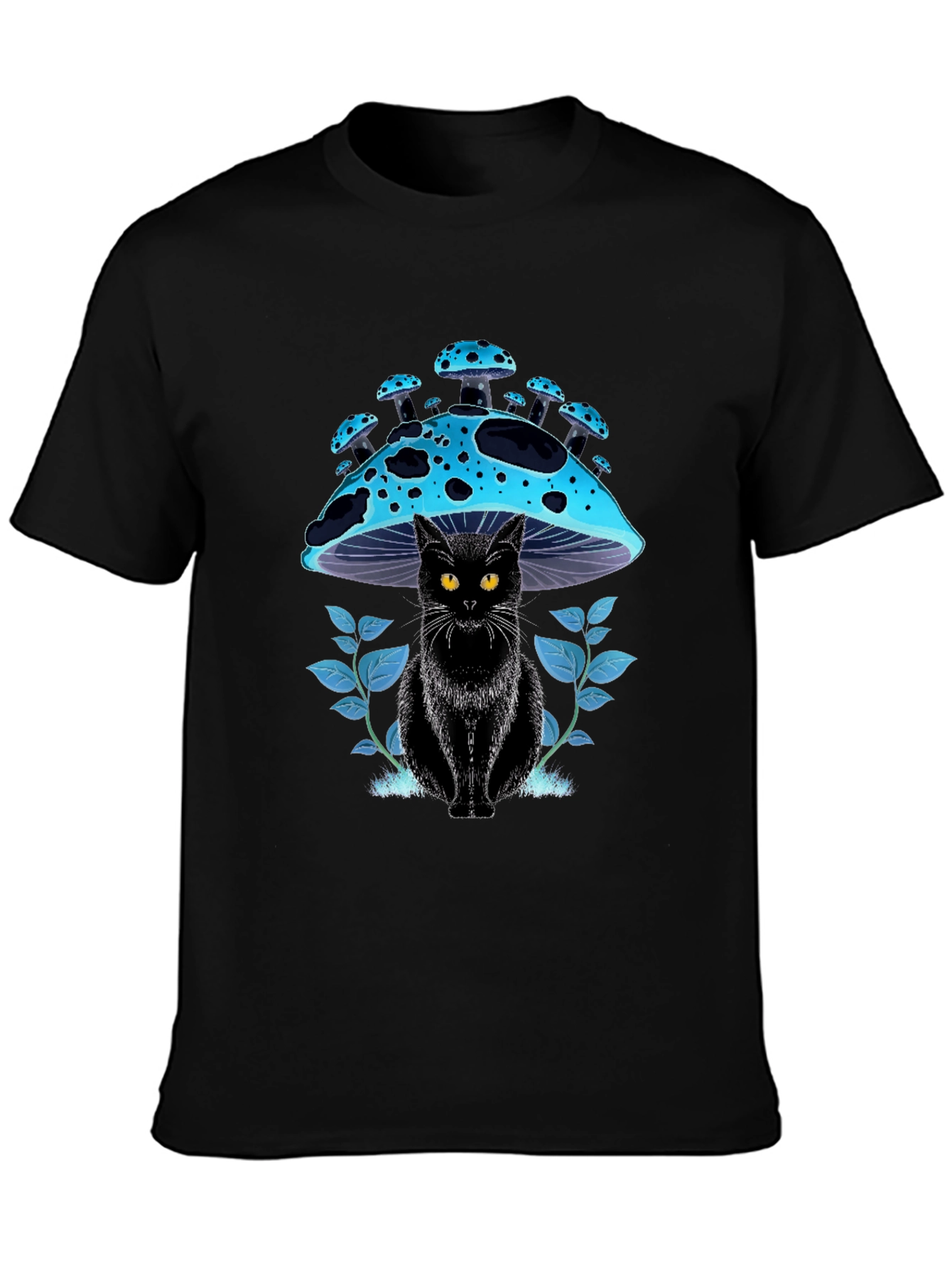 Black Cat Mushroom T-Shirt - Unique Graphic Tee
