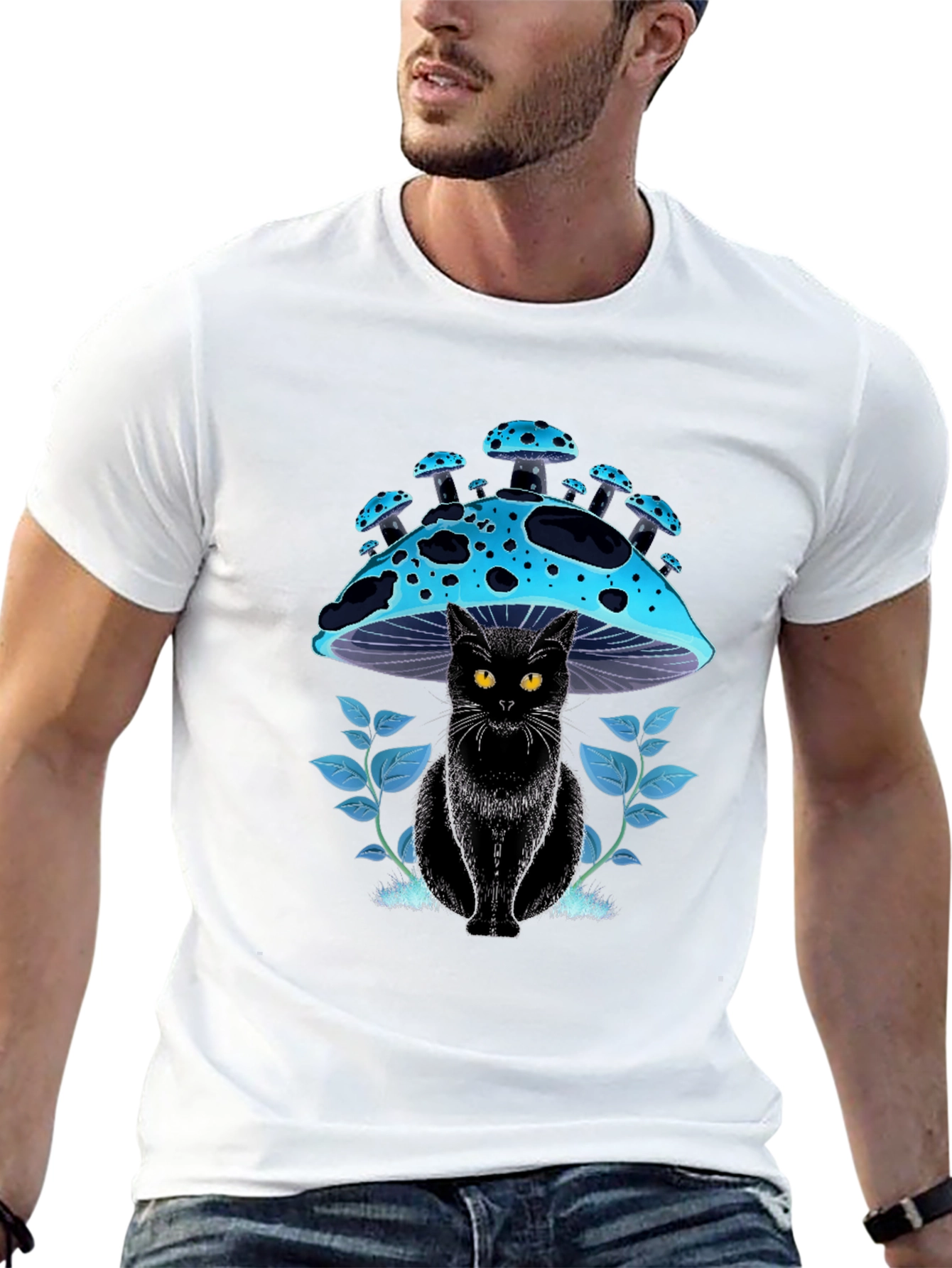 Black Cat Mushroom T-Shirt - Unique Graphic Tee