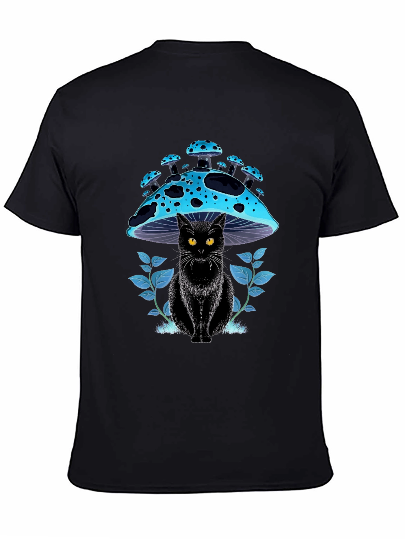 Black Cat Mushroom T-Shirt - Unique Graphic Tee