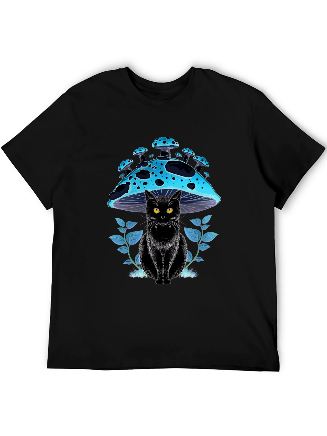 Black Cat Mushroom T-Shirt - Unique Graphic Tee