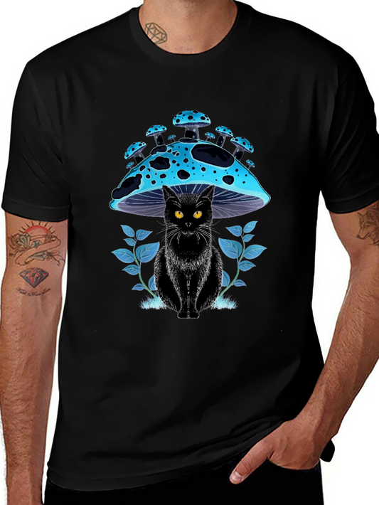 Black Cat Mushroom T-Shirt - Unique Graphic Tee