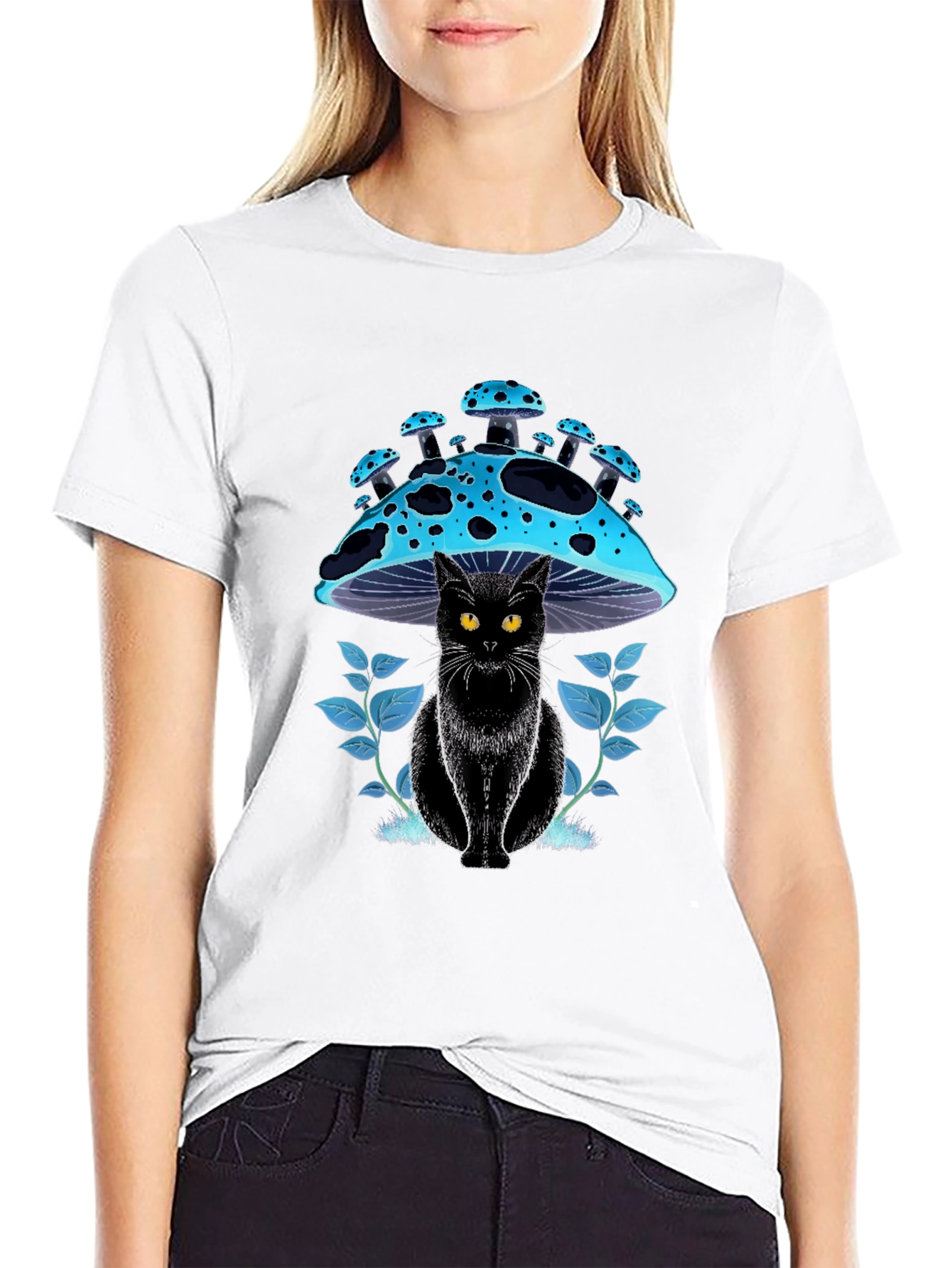 Black Cat Mushroom T-Shirt - Unique Graphic Tee
