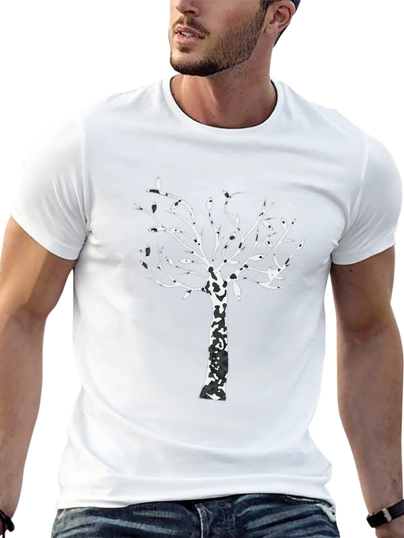 Unique Tree Graphic Black T-Shirt