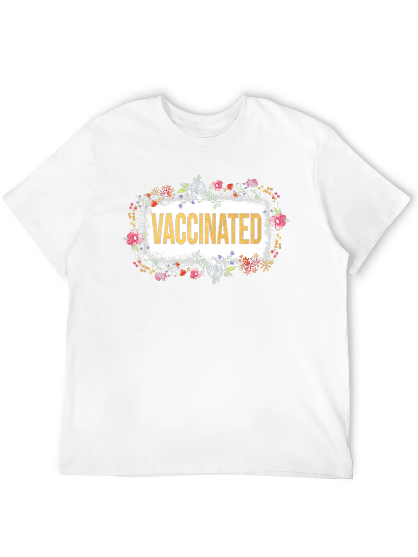 Vaccinated Floral T-Shirt - Black Crew Neck