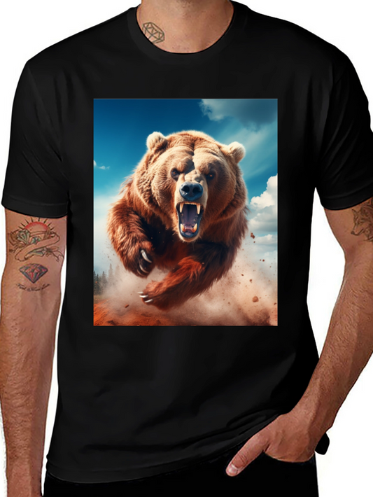 Roaring Bear Graphic Tee - Black Cotton Comfort