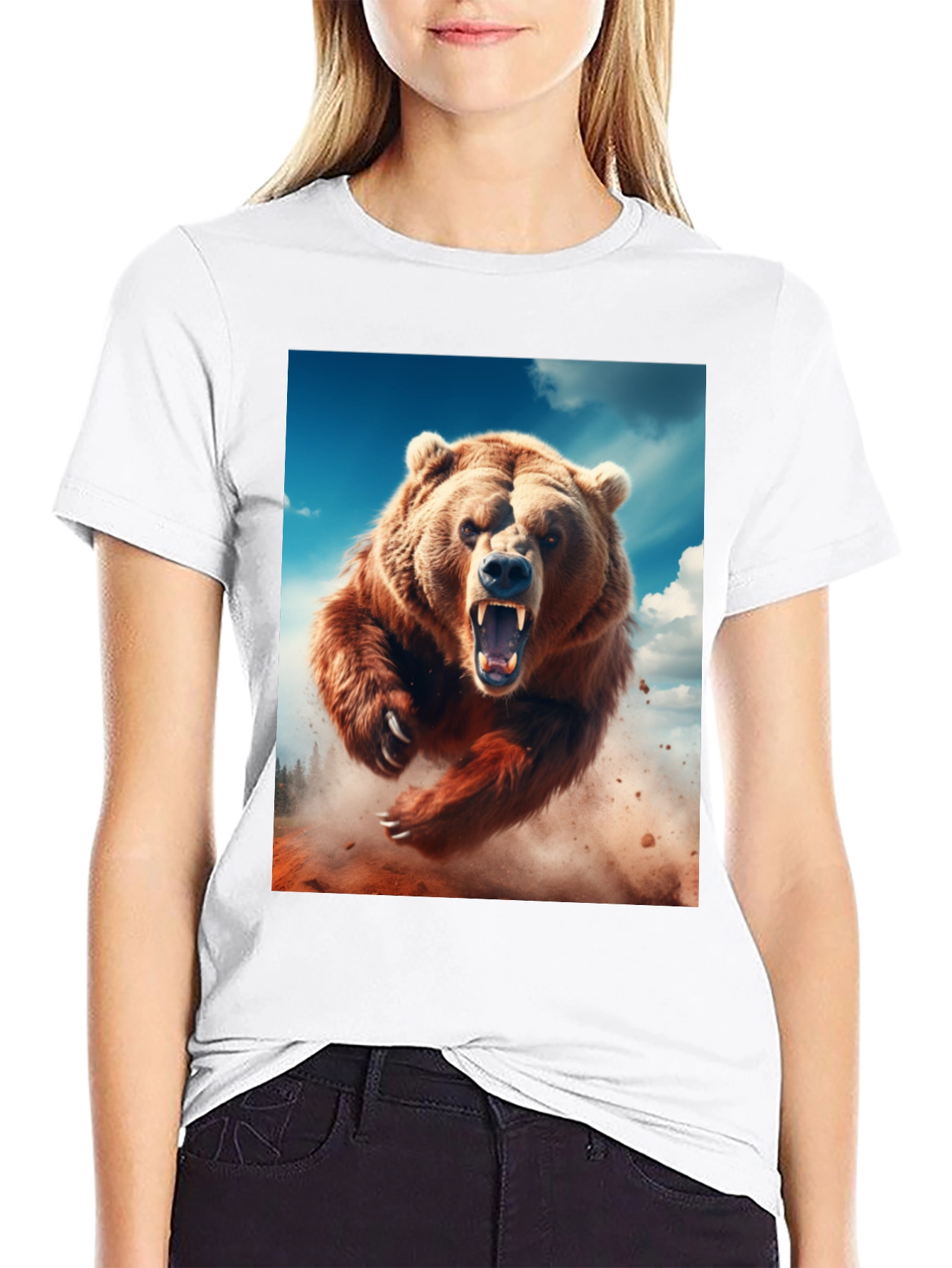 Roaring Bear Graphic Tee - Black Cotton Comfort