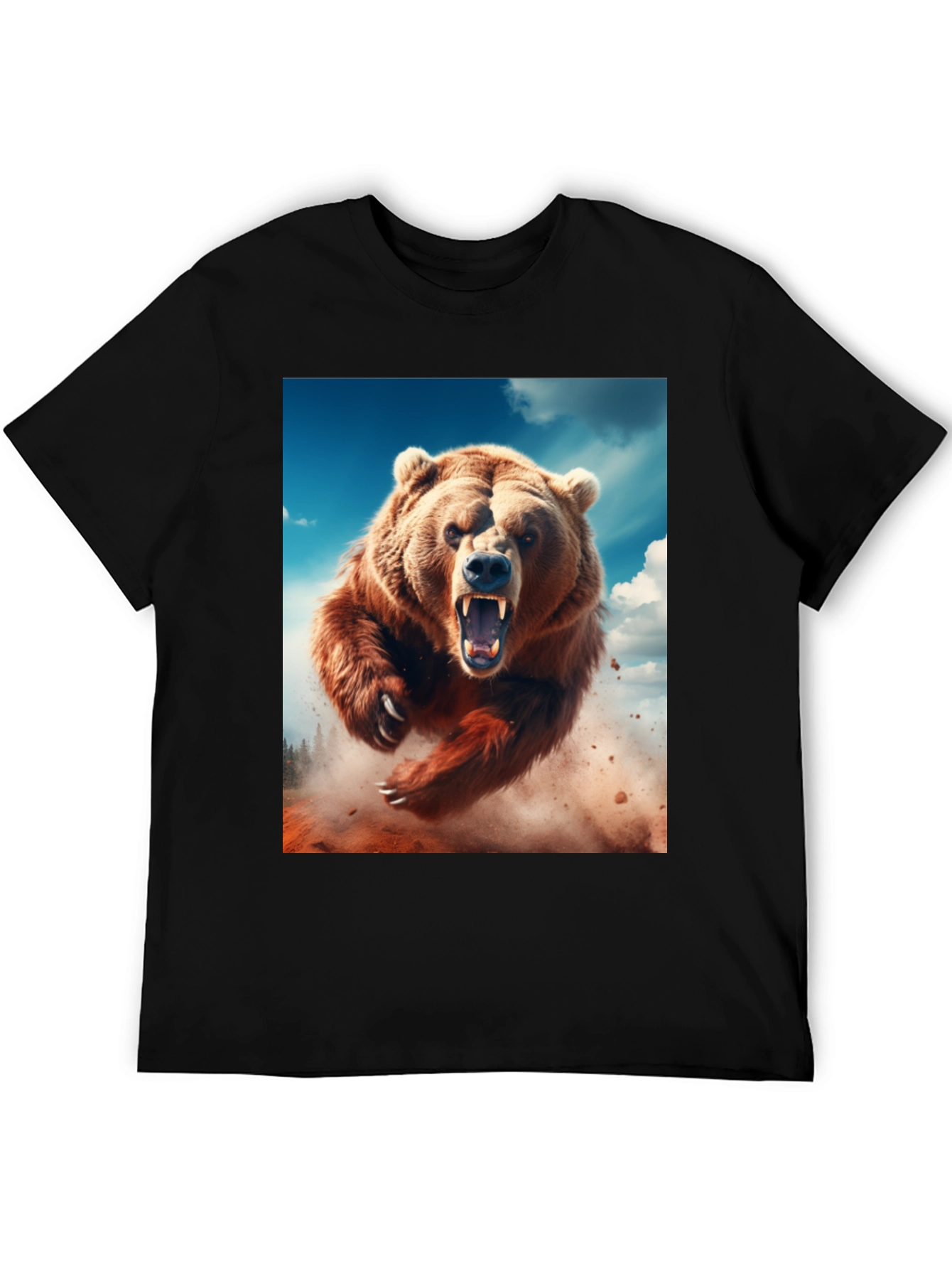 Roaring Bear Graphic Tee - Black Cotton Comfort