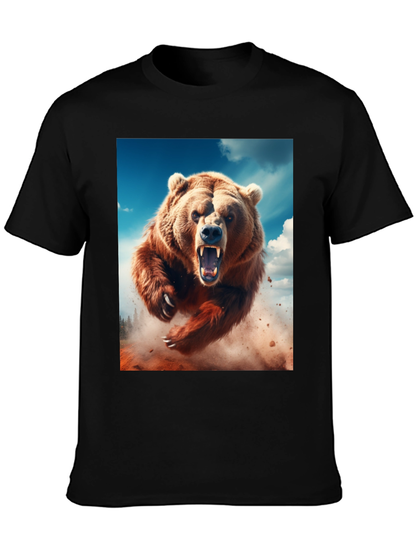 Roaring Bear Graphic Tee - Black Cotton Comfort
