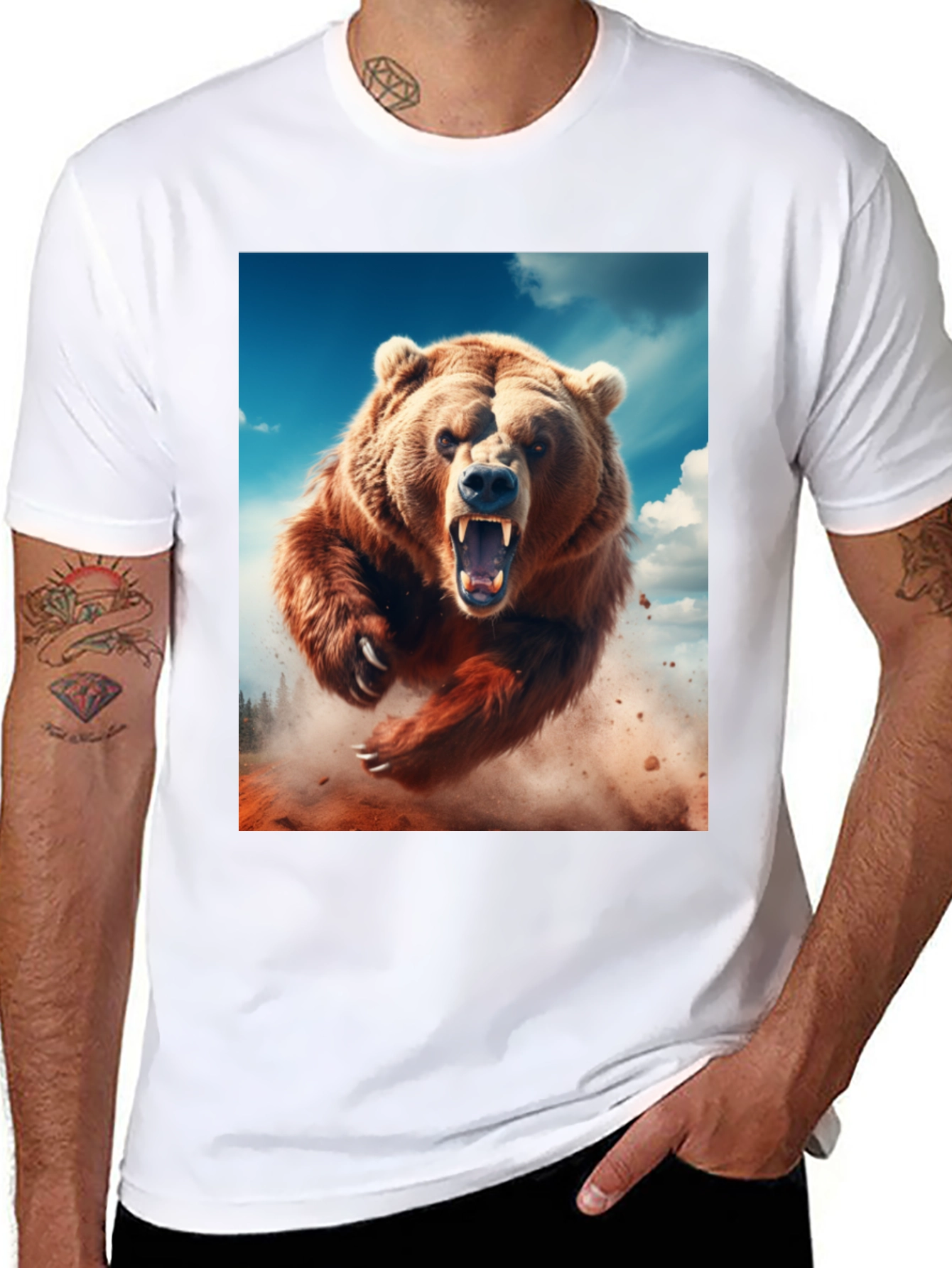 Roaring Bear Graphic Tee - Black Cotton Comfort