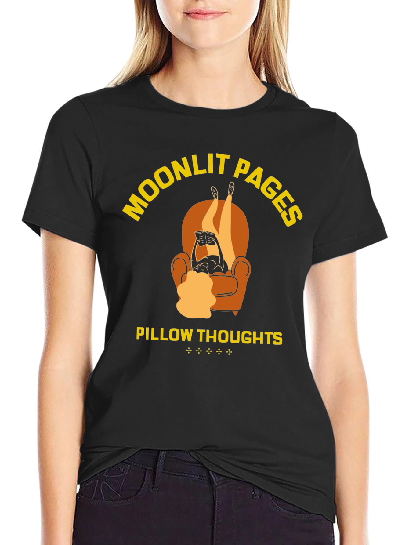 Moonlit Pages Pillow Thoughts Graphic T-Shirt