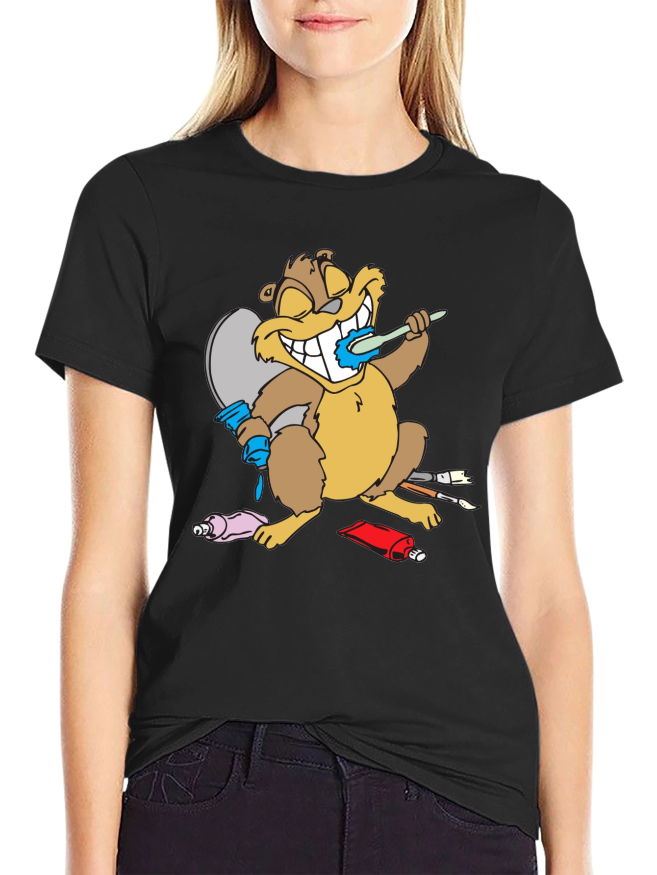 Cartoon Beaver Artist Funny T-Shirt