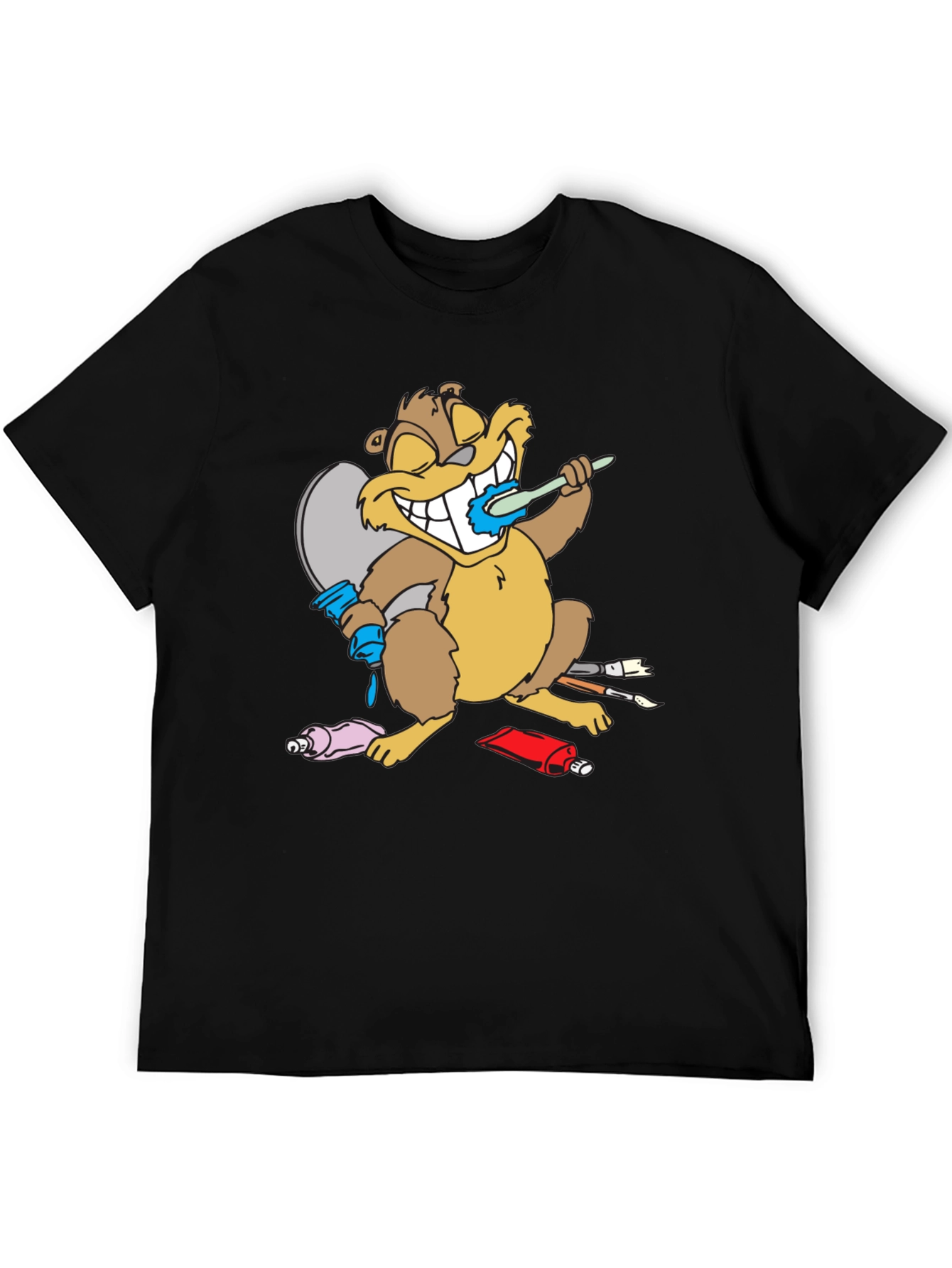Cartoon Beaver Artist Funny T-Shirt