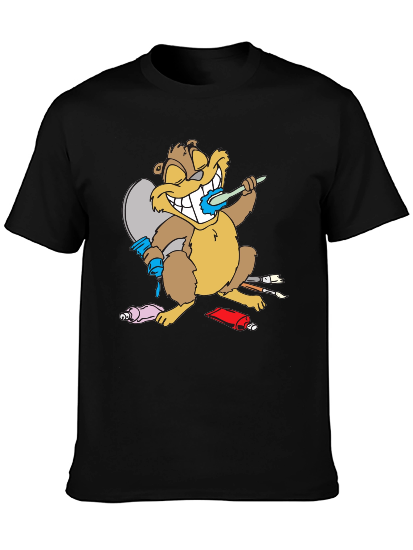 Cartoon Beaver Artist Funny T-Shirt
