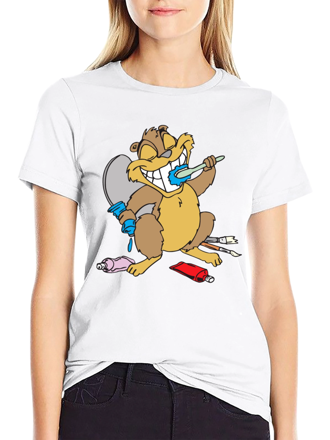Cartoon Beaver Artist Funny T-Shirt