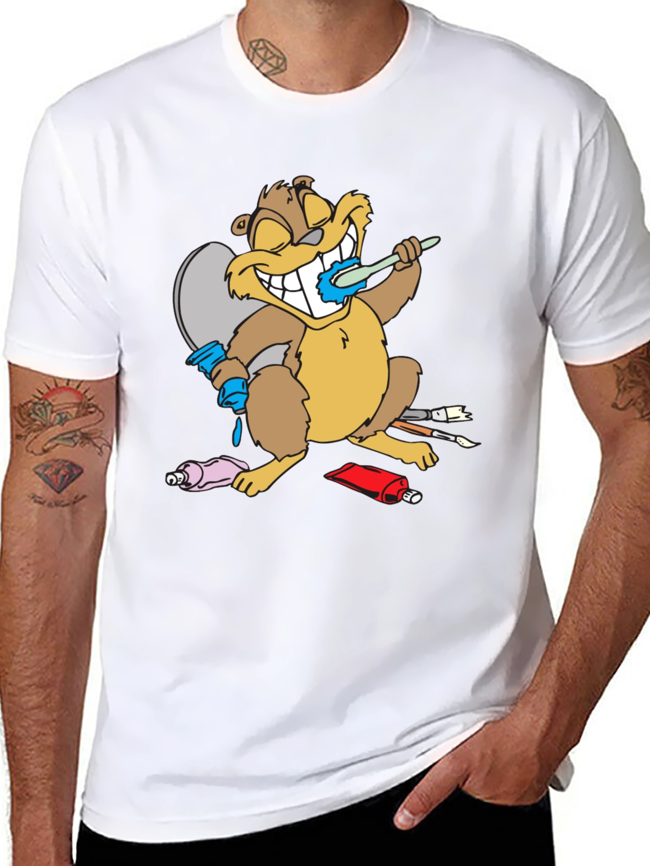 Cartoon Beaver Artist Funny T-Shirt