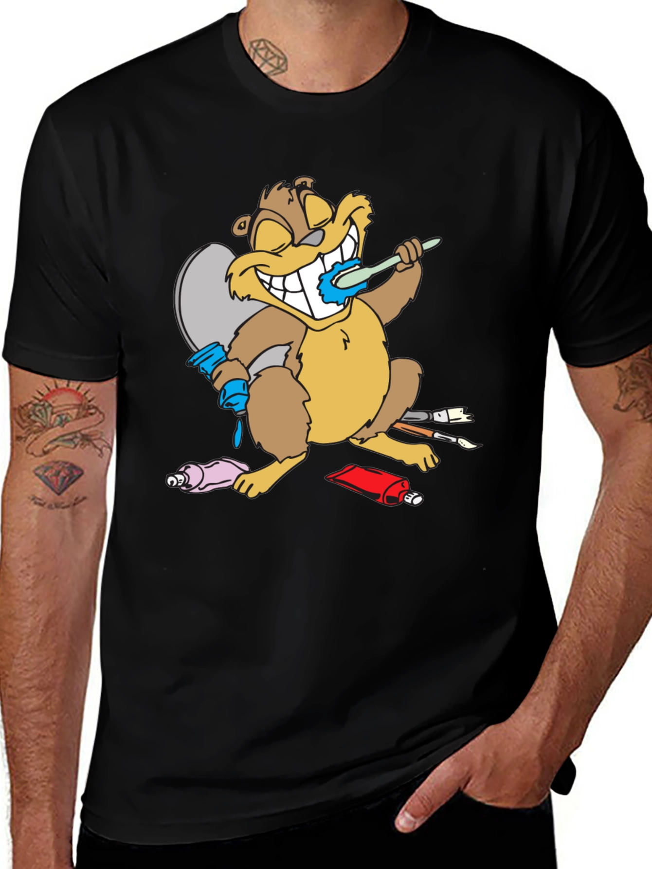 Cartoon Beaver Artist Funny T-Shirt