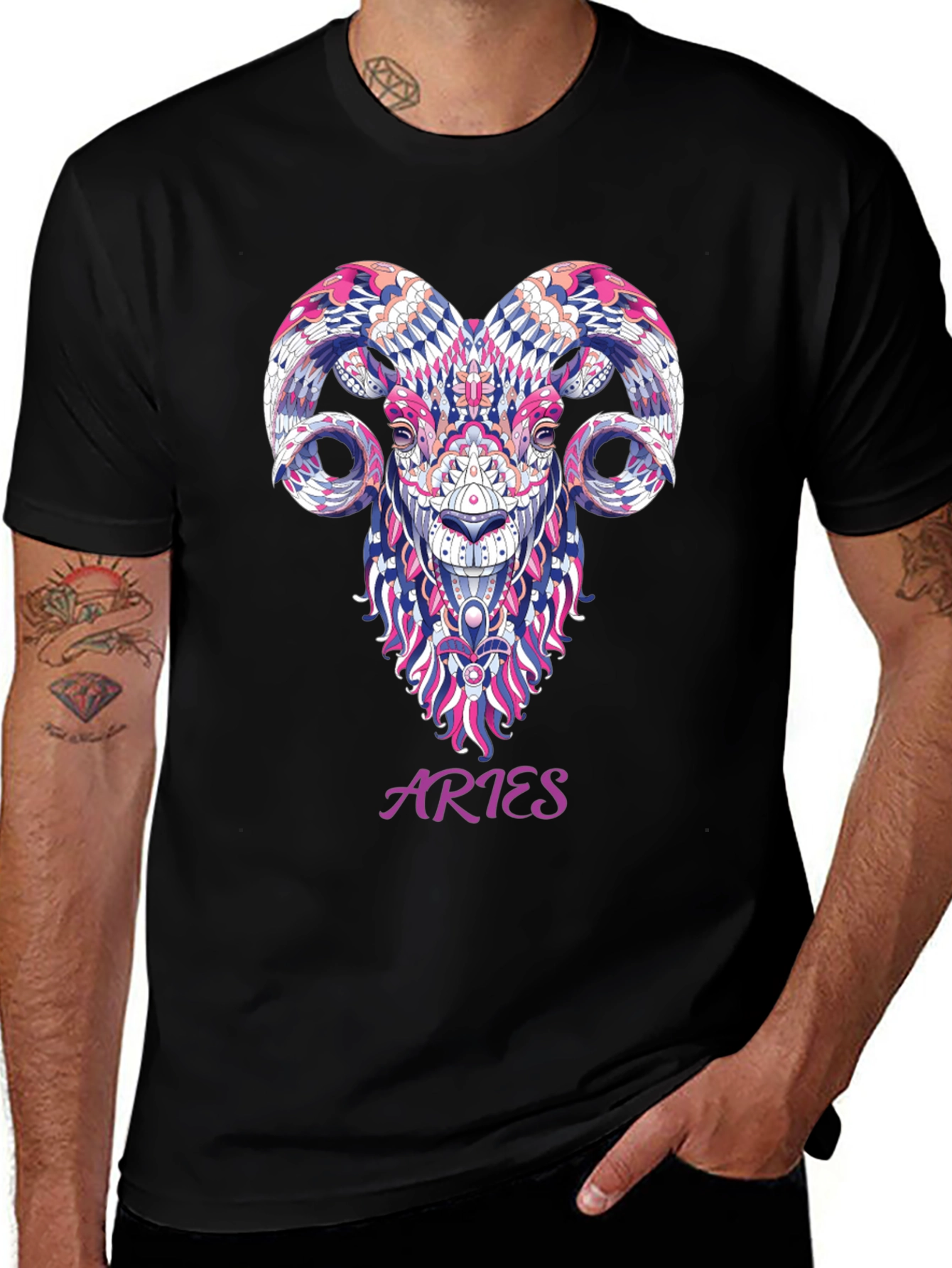 Aries Zodiac Ram Graphic Black T-Shirt