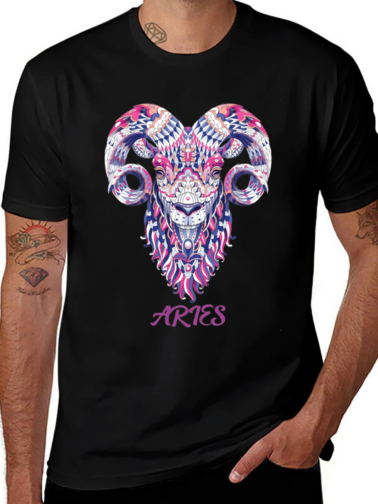 Aries Zodiac Ram Graphic Black T-Shirt
