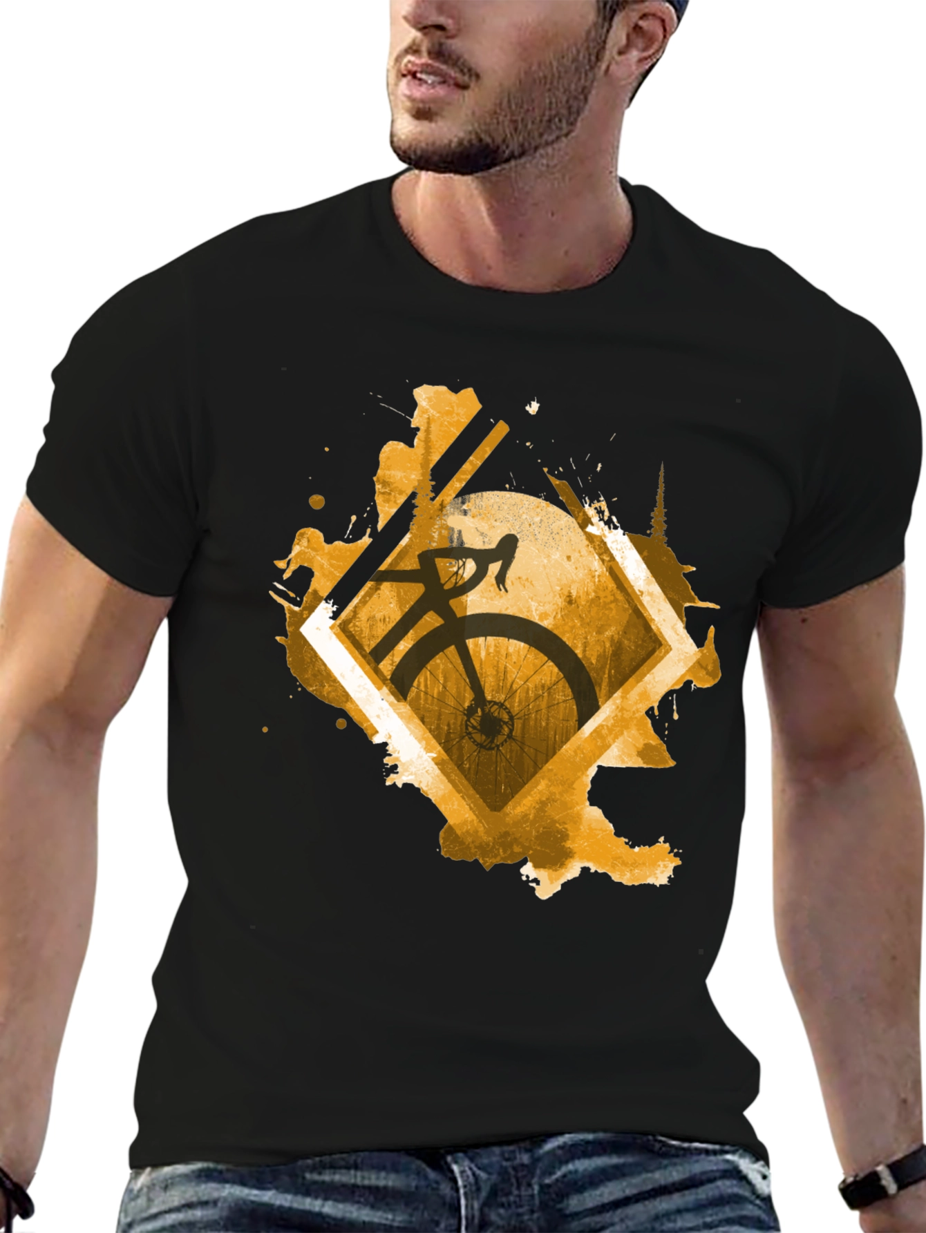 Stylish Cycling Graphic Tee - Mens Black T-Shirt