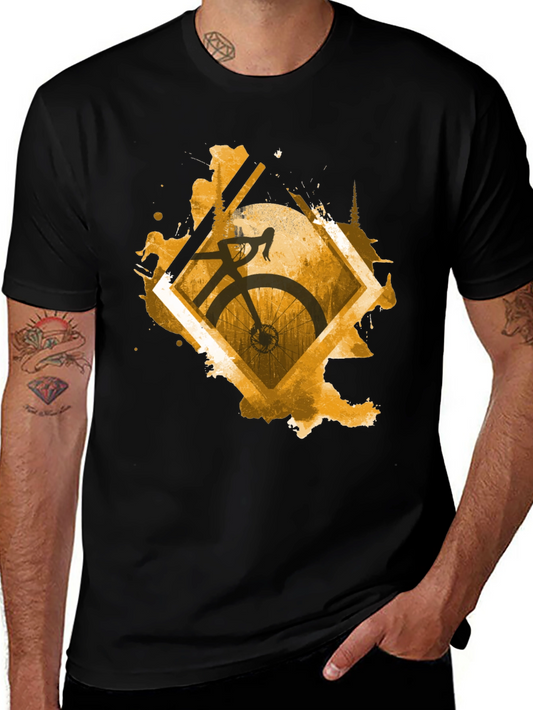 Stylish Cycling Graphic Tee - Mens Black T-Shirt
