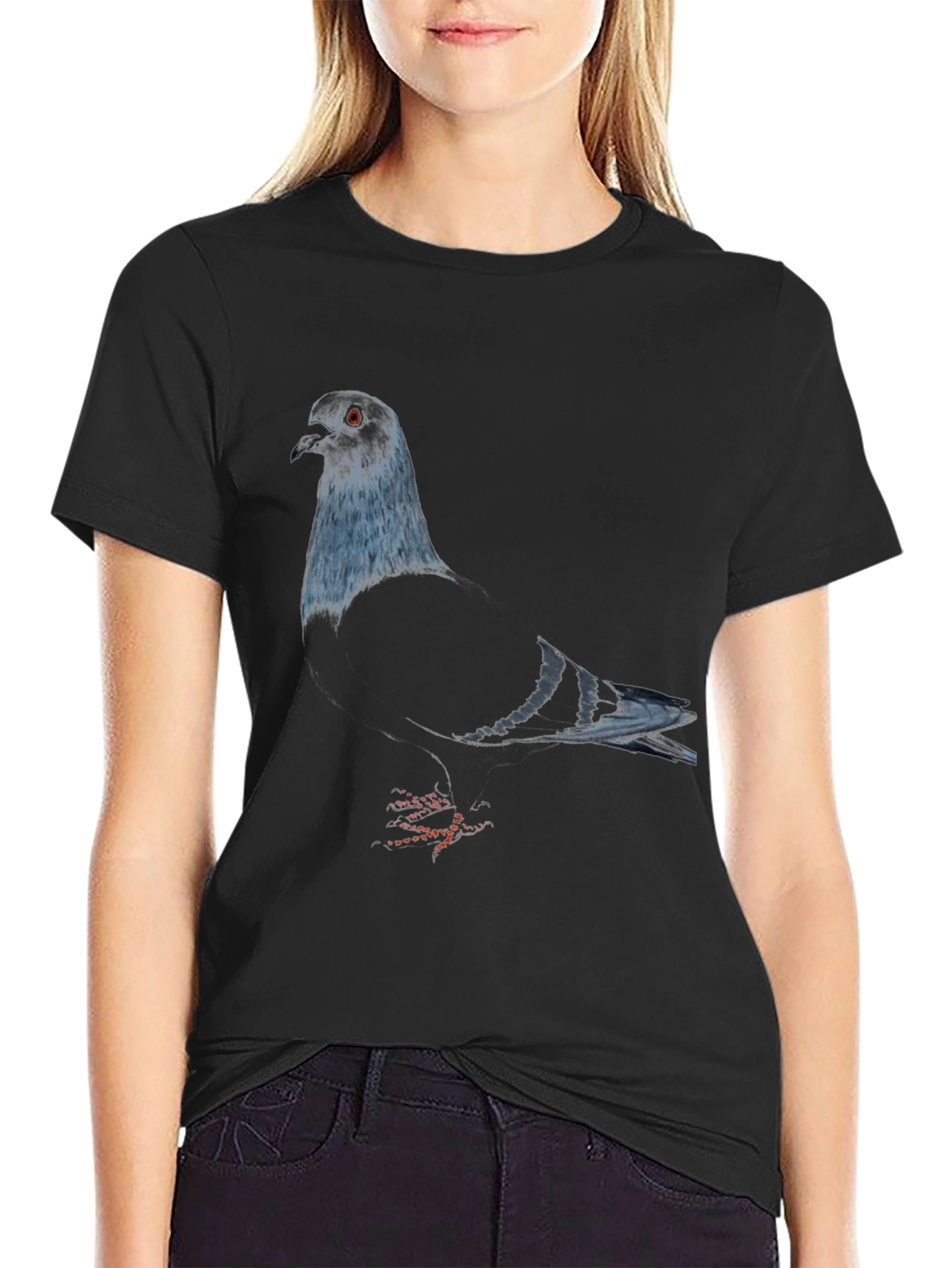 Pigeon Graphic Tee - Sleek Black Bird Lover Shirt