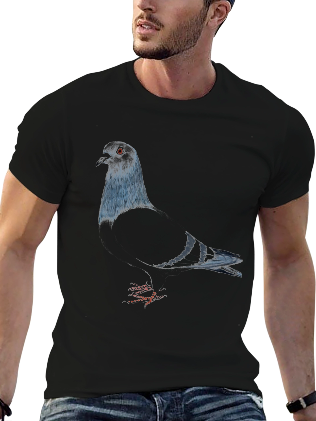Pigeon Graphic Tee - Sleek Black Bird Lover Shirt