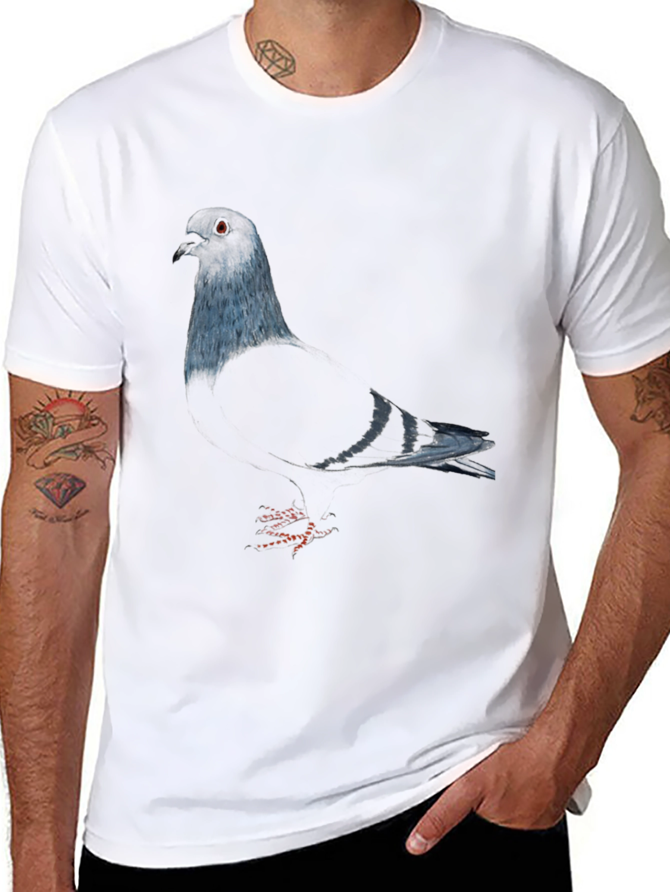 Pigeon Graphic Tee - Sleek Black Bird Lover Shirt
