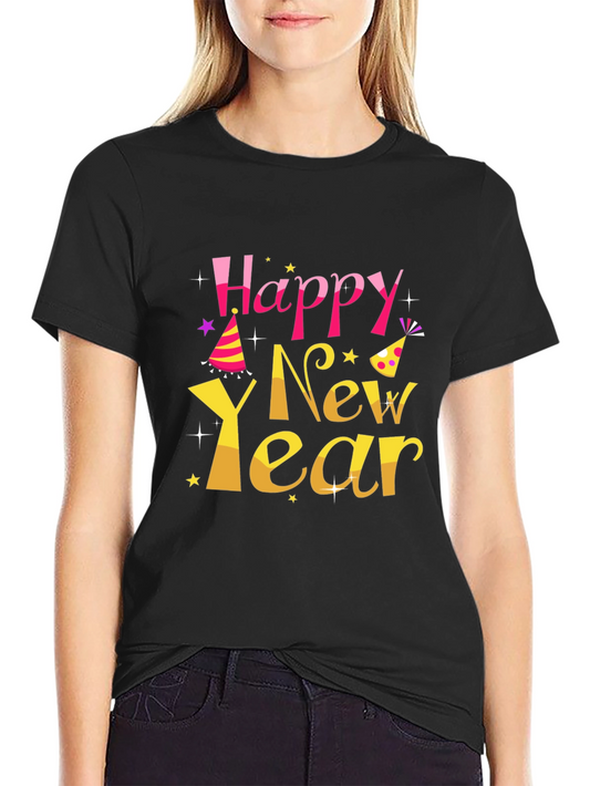 Happy New Year Graphic Print T-Shirt