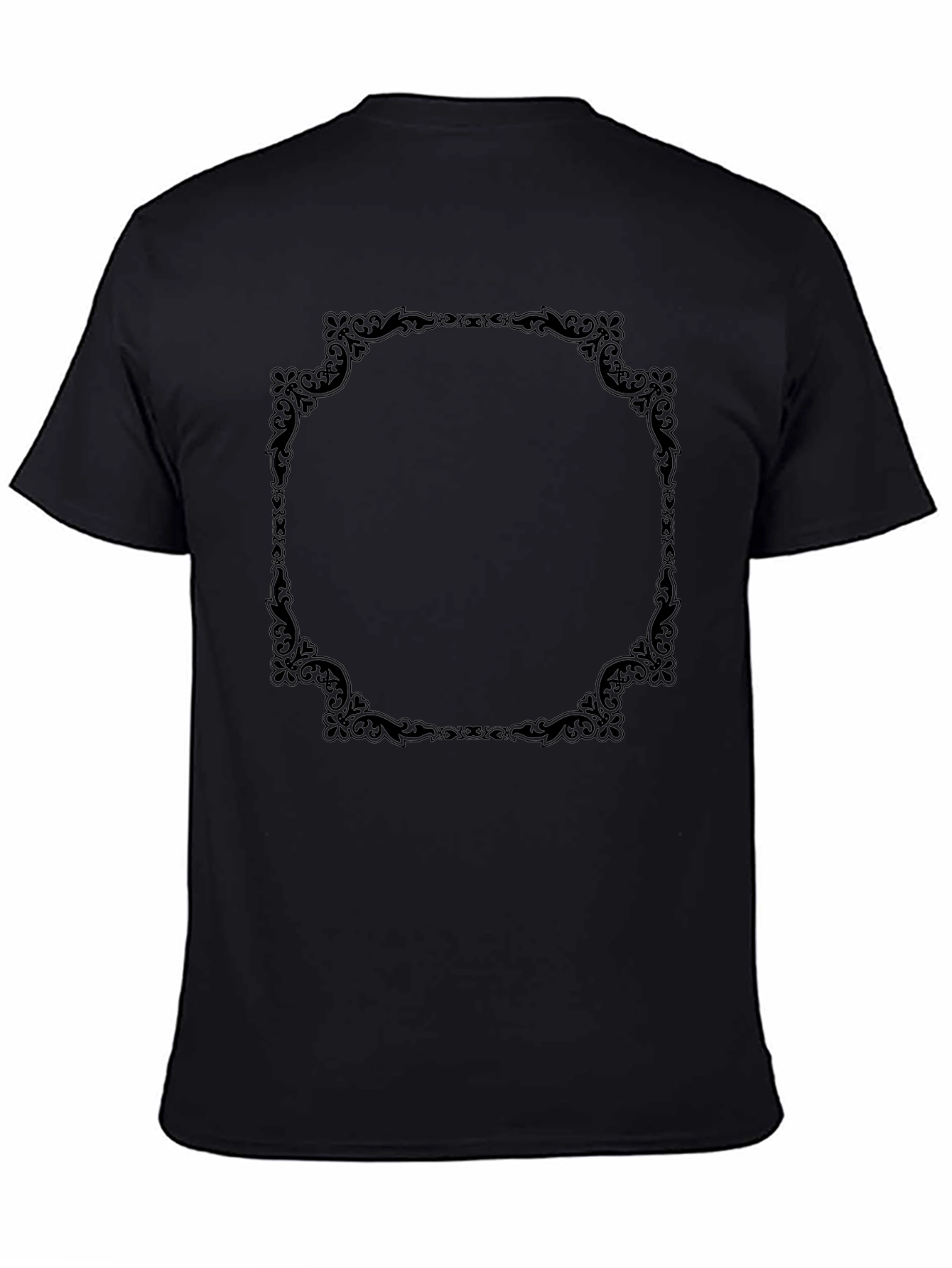 Elegant Black T-Shirt with Ornate Frame Design