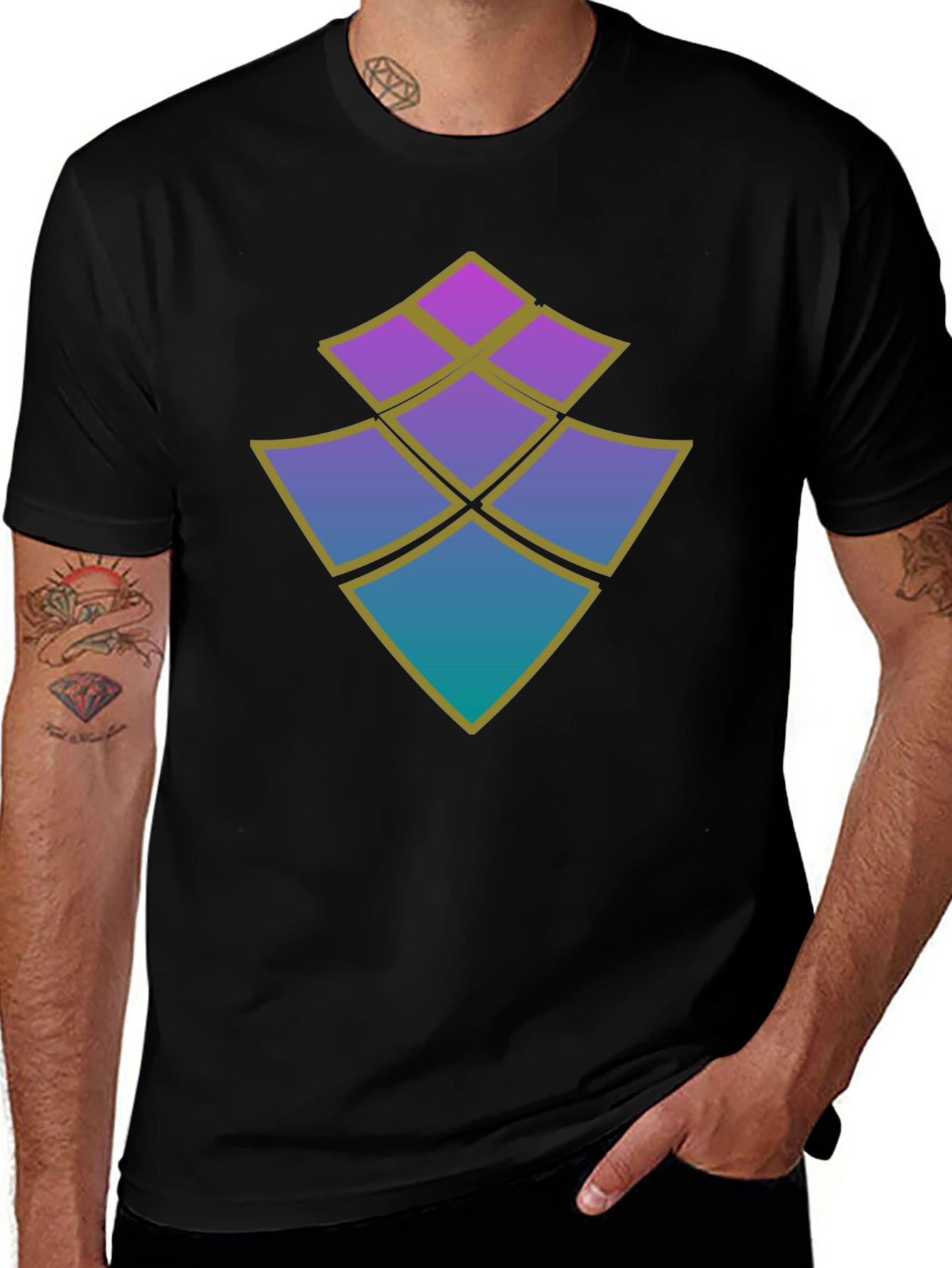 Abstract Diamond Design Black T-Shirt