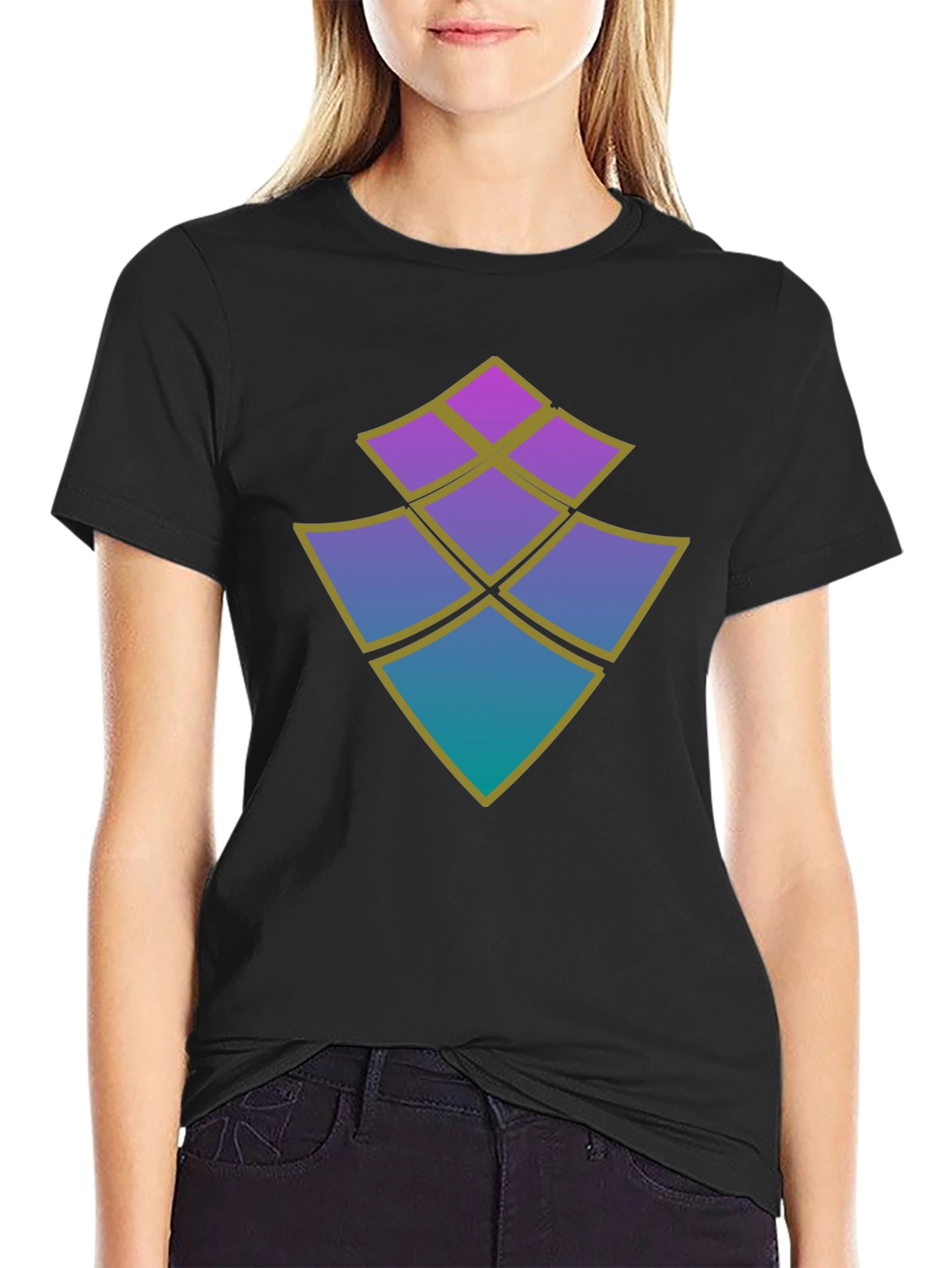 Abstract Diamond Design Black T-Shirt