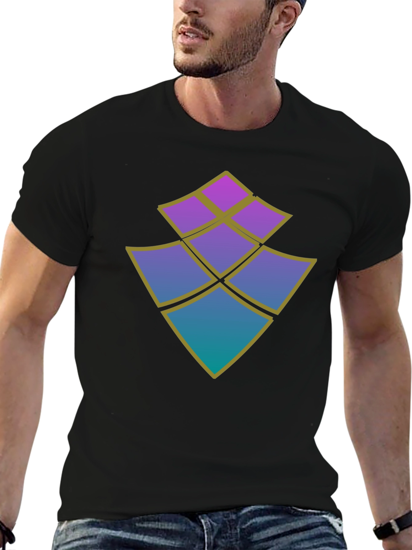 Abstract Diamond Design Black T-Shirt