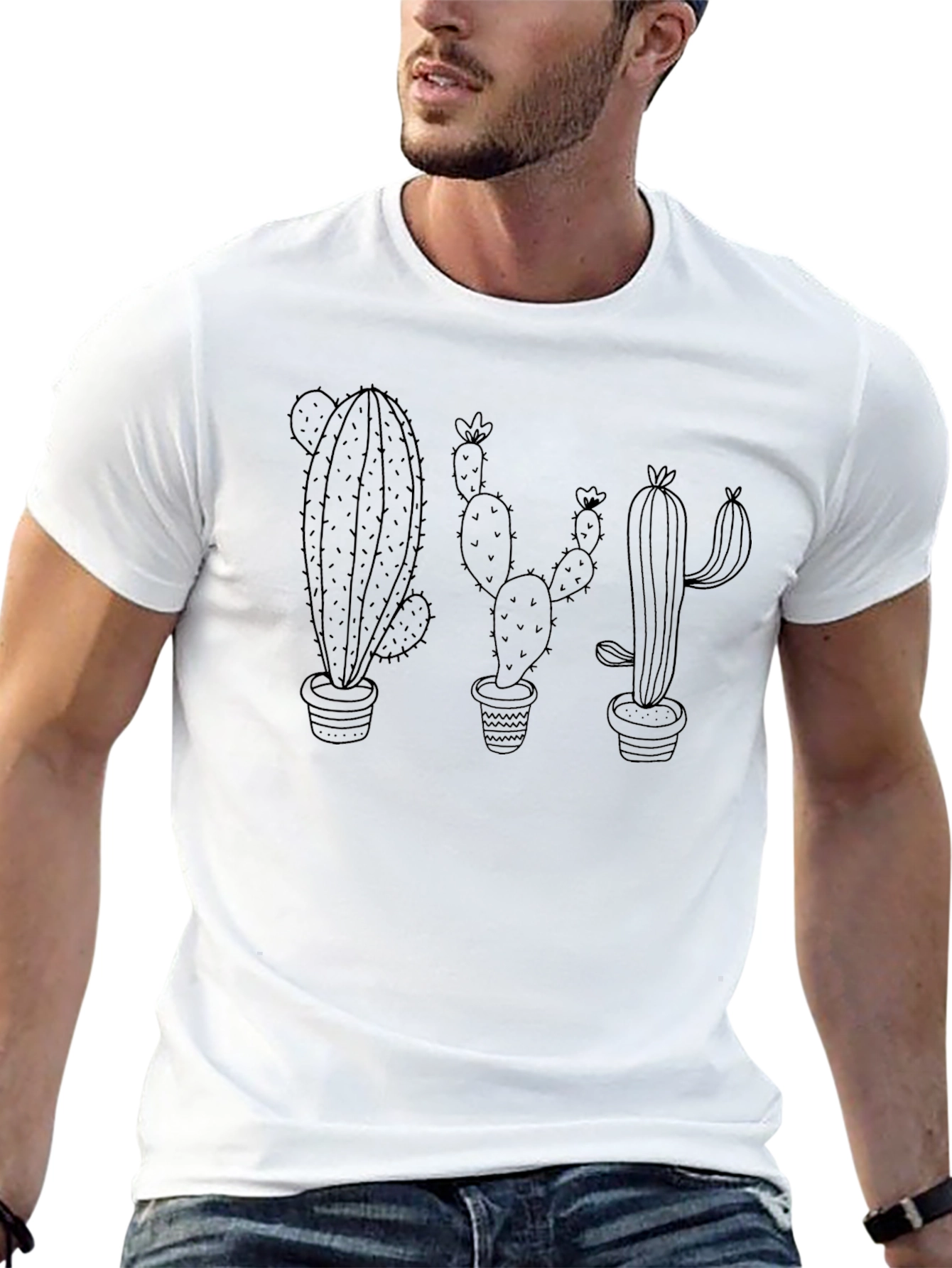 Cactus Print T-Shirt - Black Cotton Tee