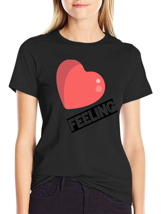 Feeling Heart Graphic Tee - Soft Cotton Blend Casual Shirt
