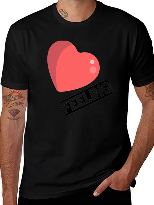 Feeling Heart Graphic Tee - Soft Cotton Blend Casual Shirt