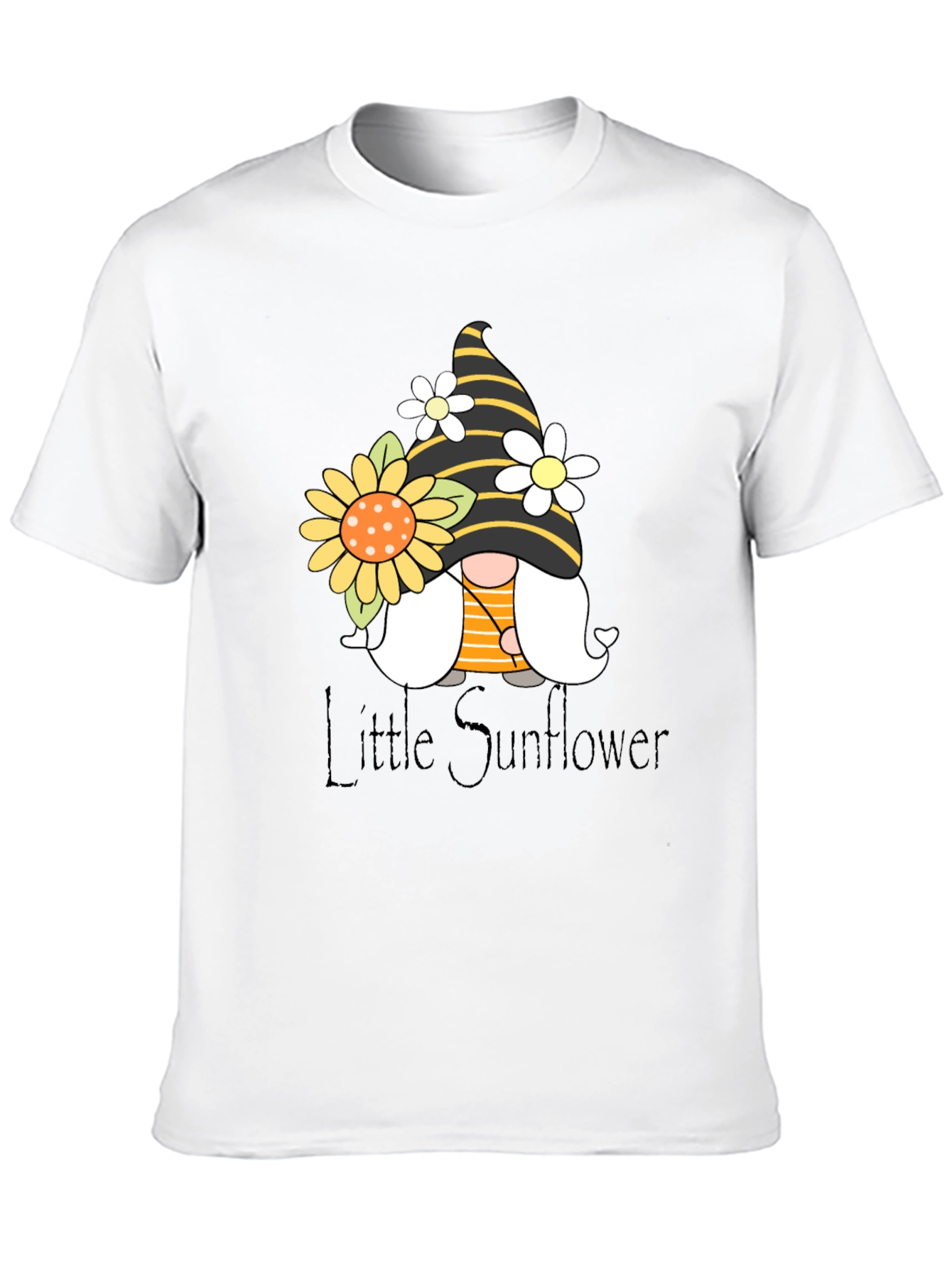Little Sunflower Gnome Black T-Shirt