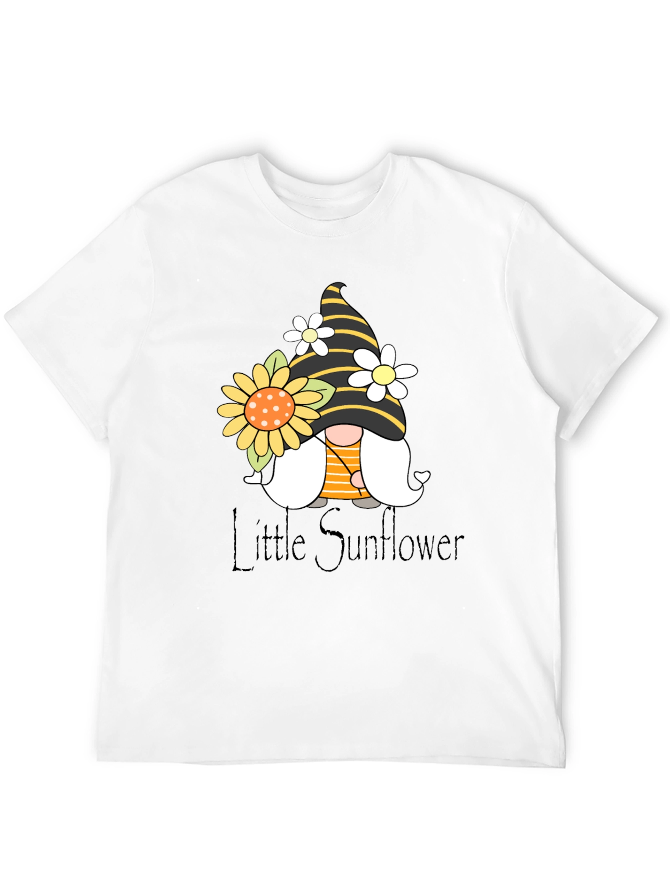 Little Sunflower Gnome Black T-Shirt