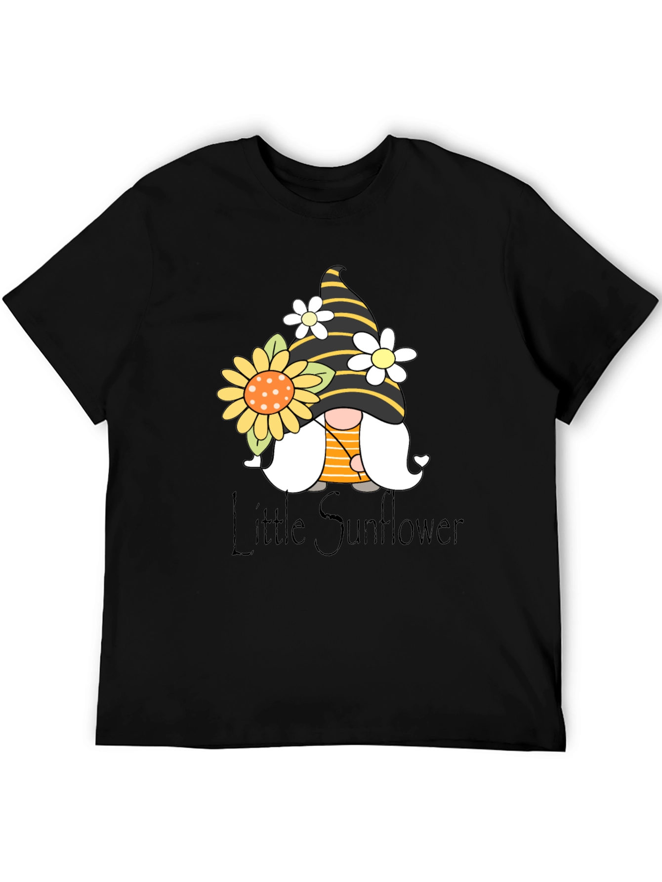 Little Sunflower Gnome Black T-Shirt