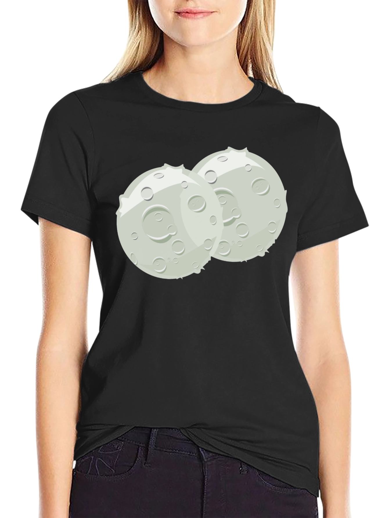 Cartoon Moon Graphic Black Tee
