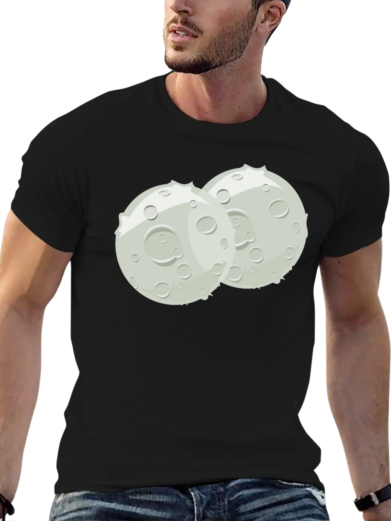 Cartoon Moon Graphic Black Tee