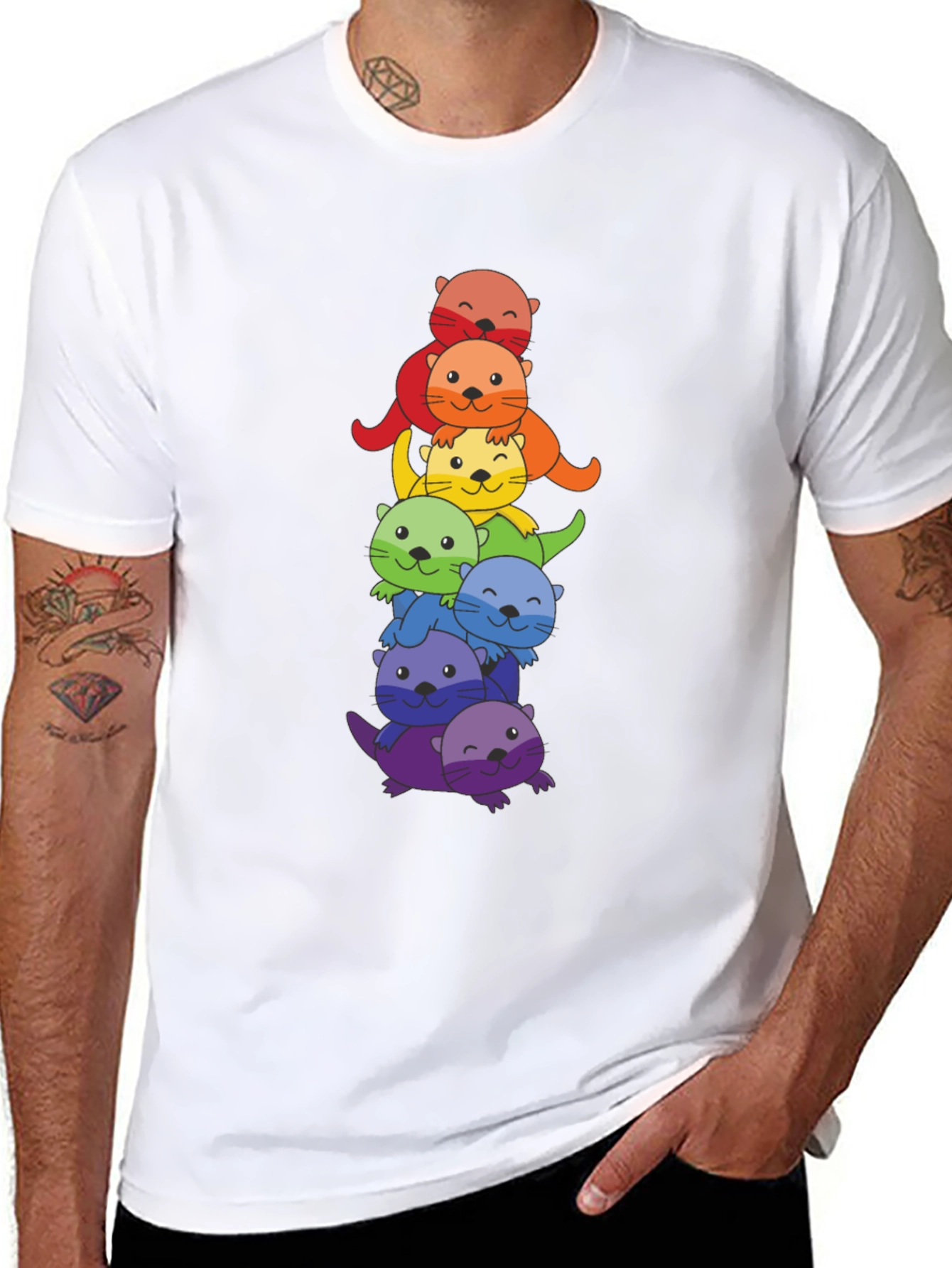 Rainbow Otter Stack Graphic T-Shirt
