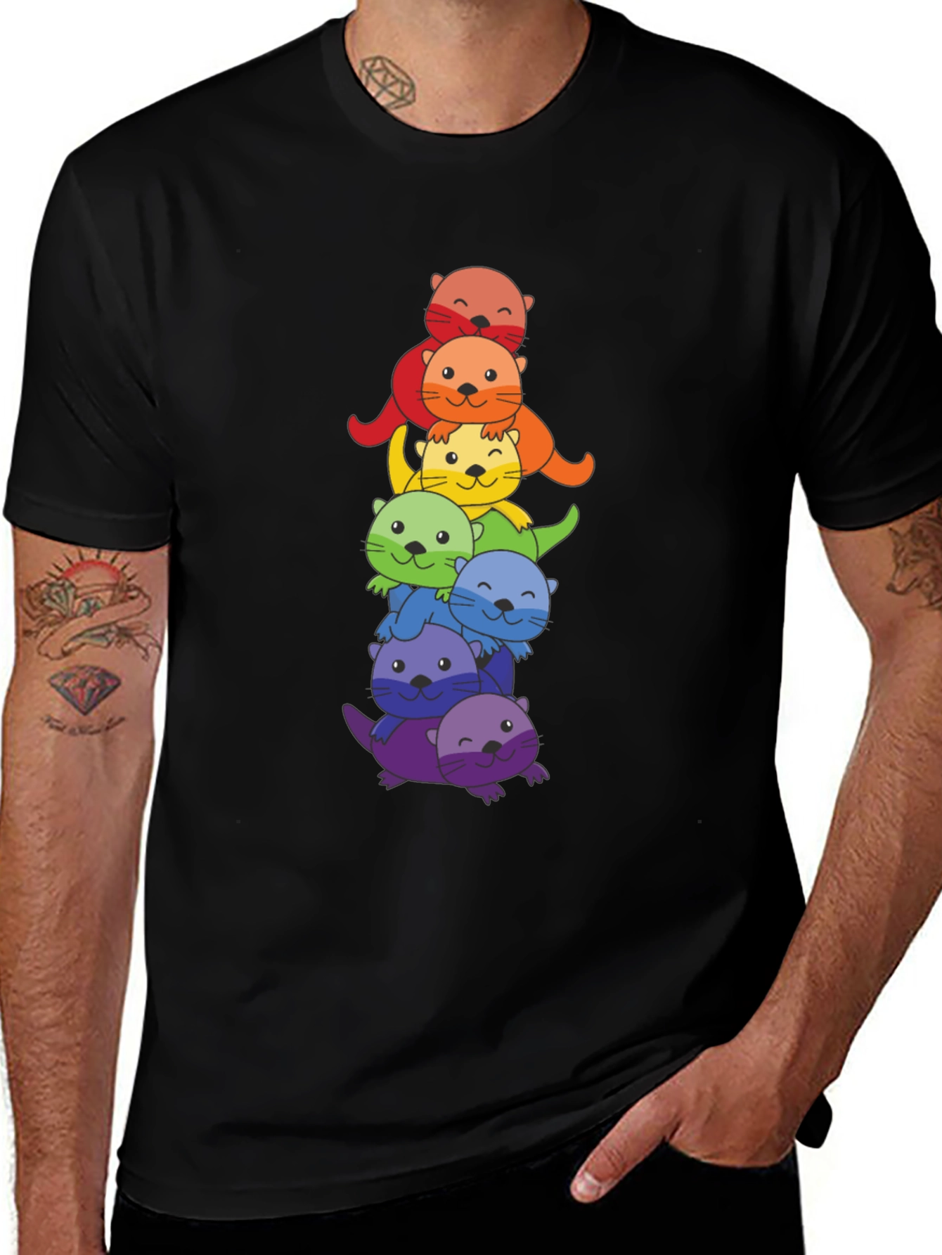 Rainbow Otter Stack Graphic T-Shirt