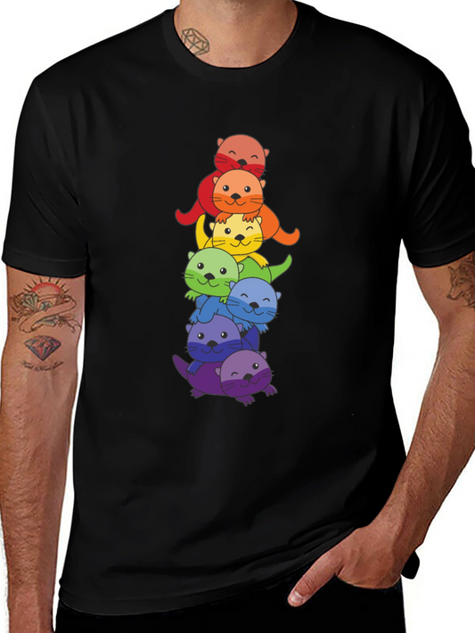 Rainbow Otter Stack Graphic T-Shirt