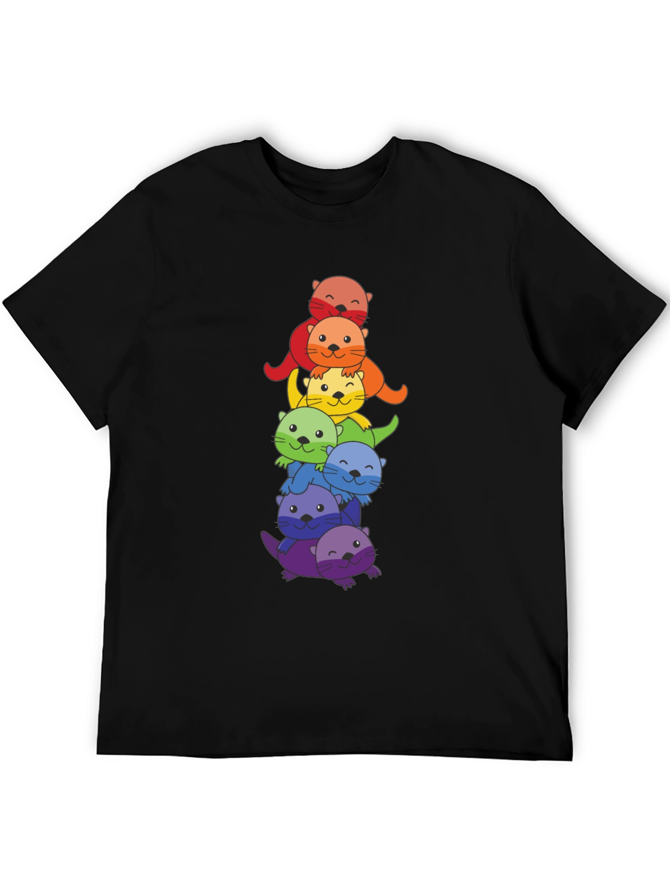 Rainbow Otter Stack Graphic T-Shirt