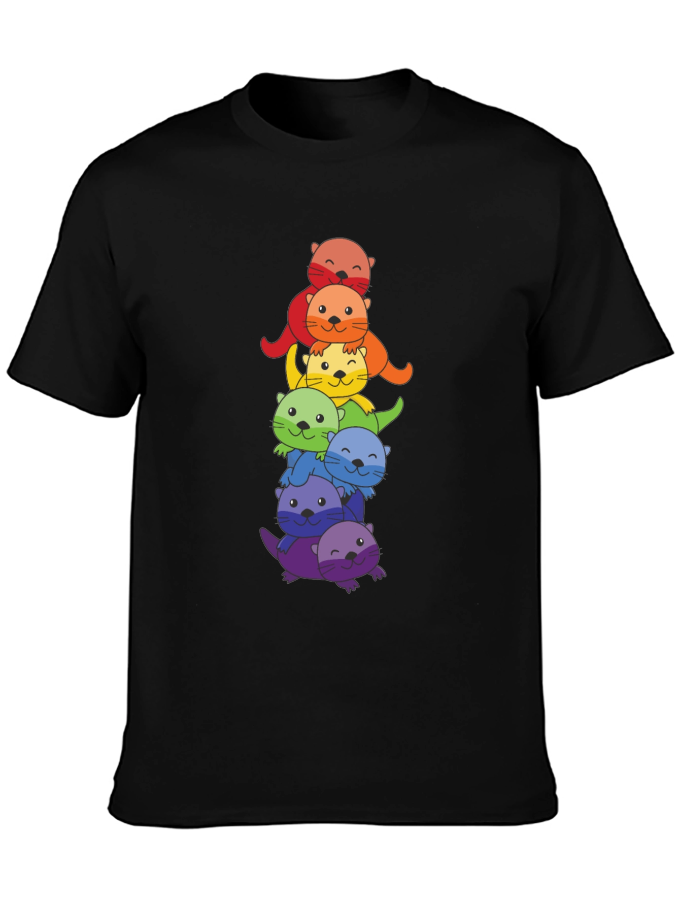 Rainbow Otter Stack Graphic T-Shirt