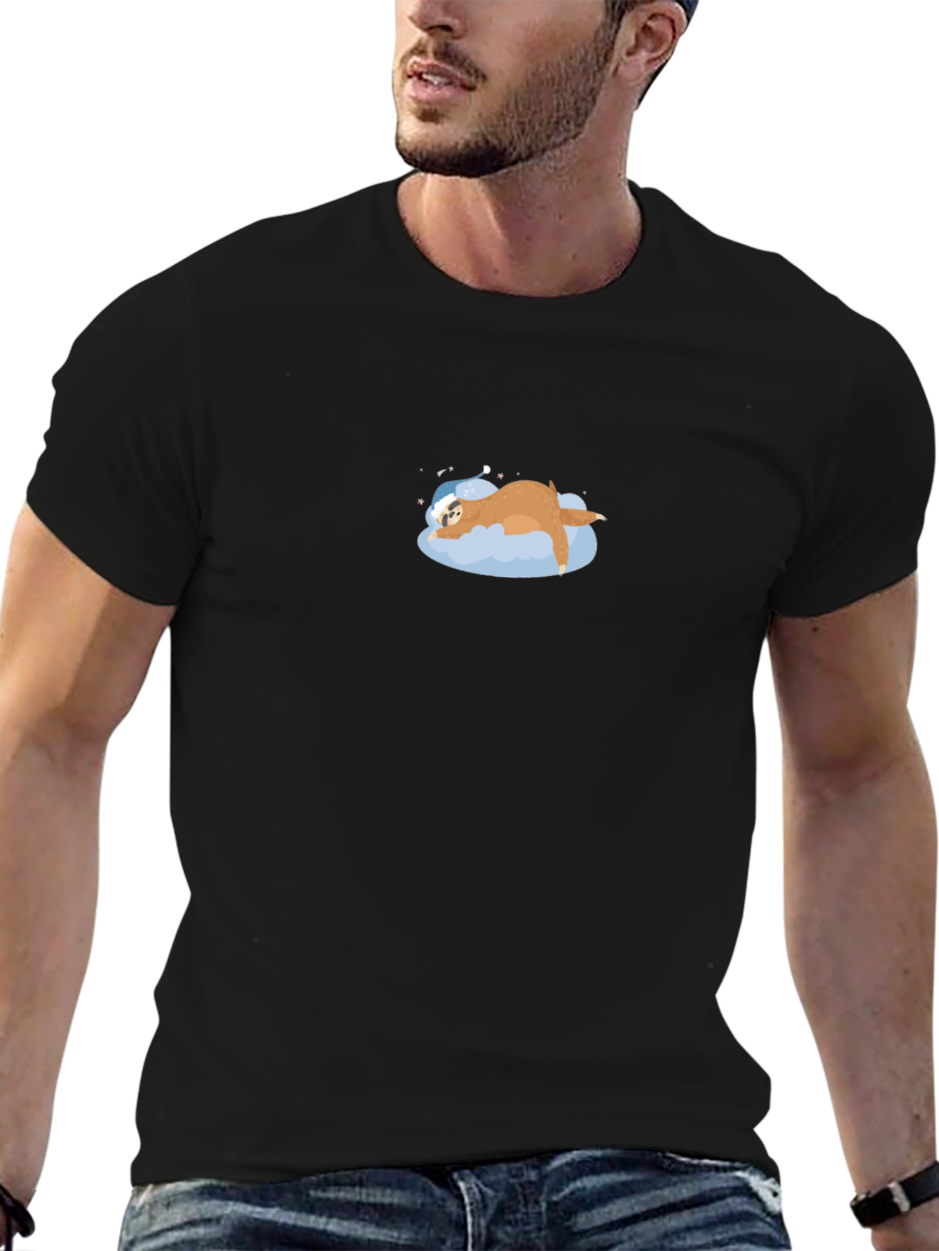 Mens Sloth Sleeping on Cloud Graphic T-Shirt