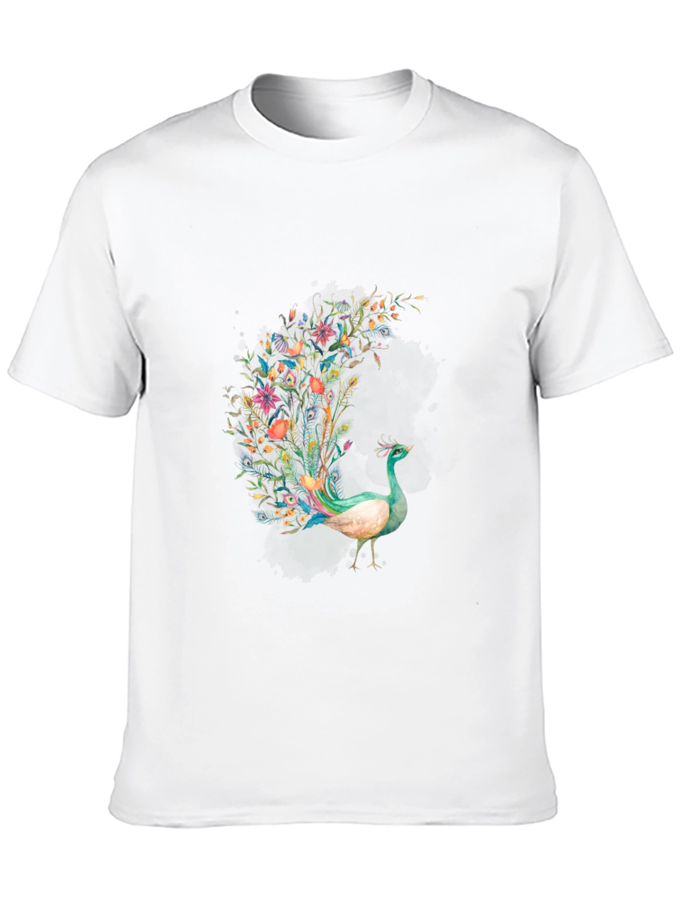 Floral Peacock Graphic Black T-Shirt