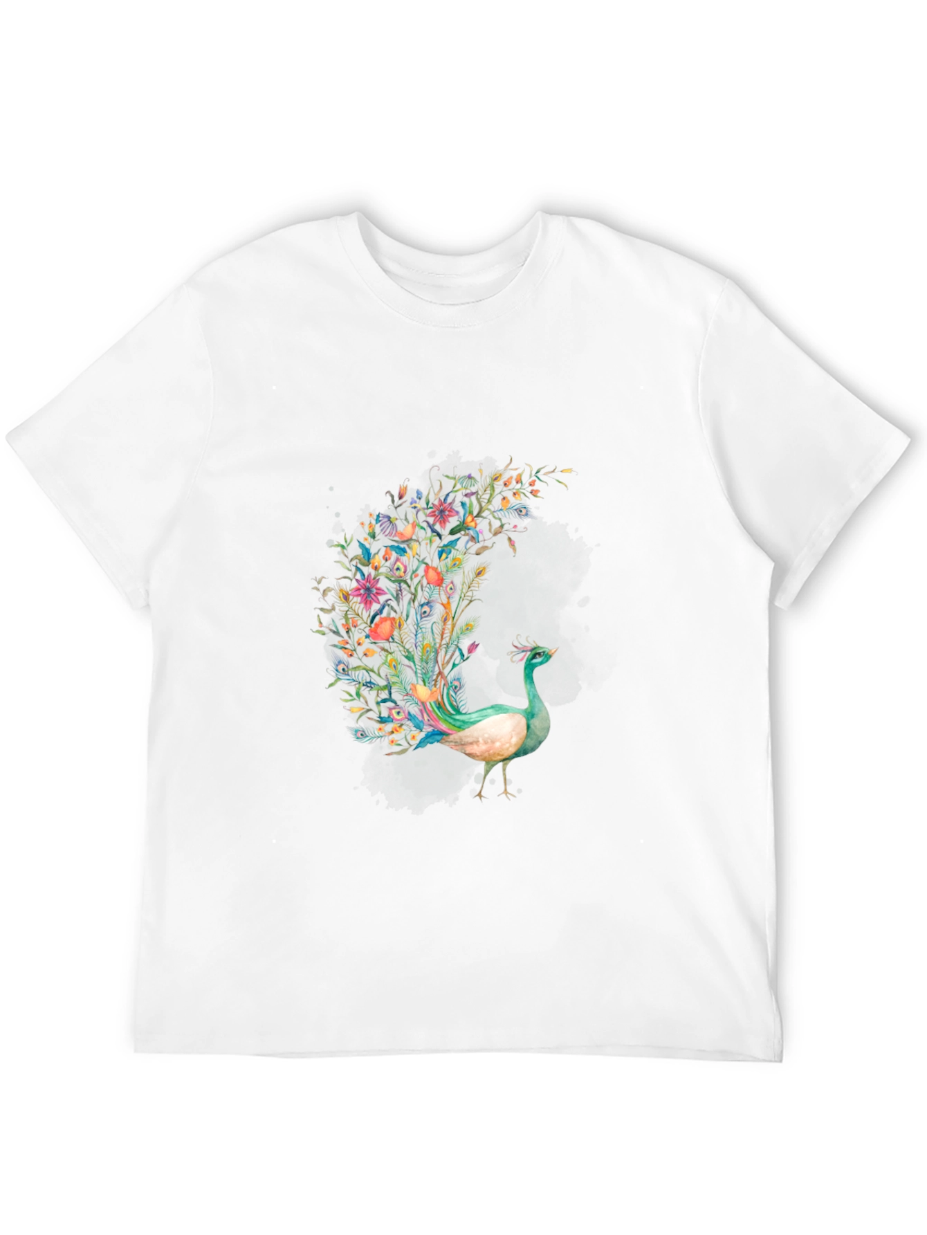 Floral Peacock Graphic Black T-Shirt