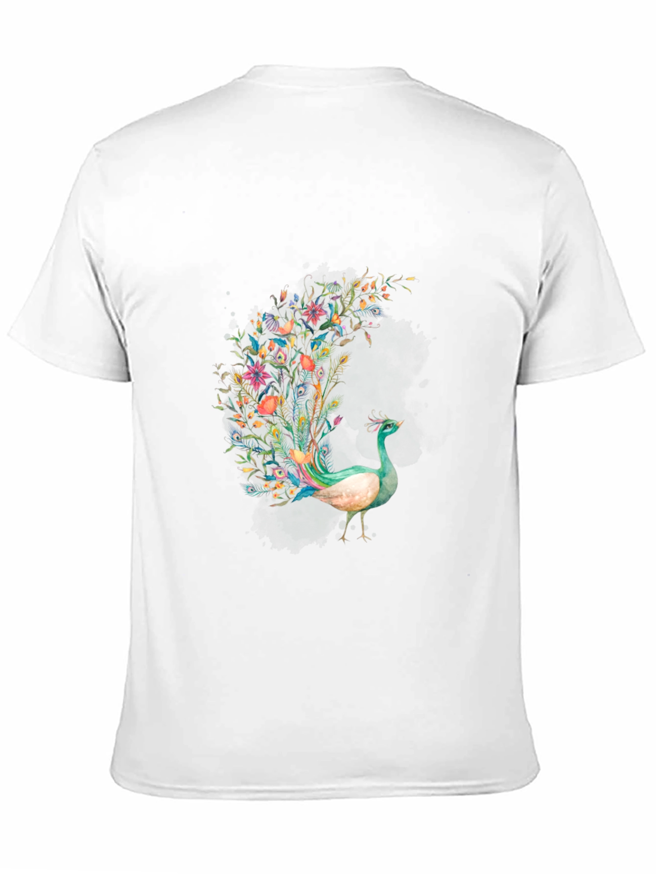 Floral Peacock Graphic Black T-Shirt