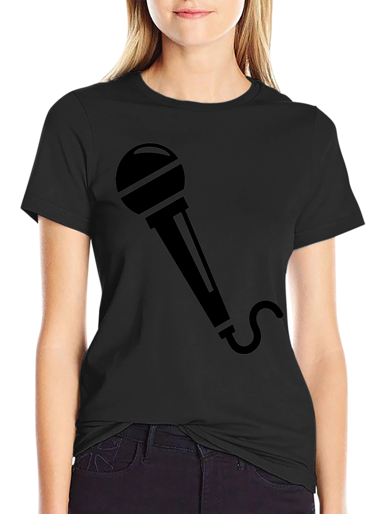 Microphone Graphic Tee - Black Crew Neck